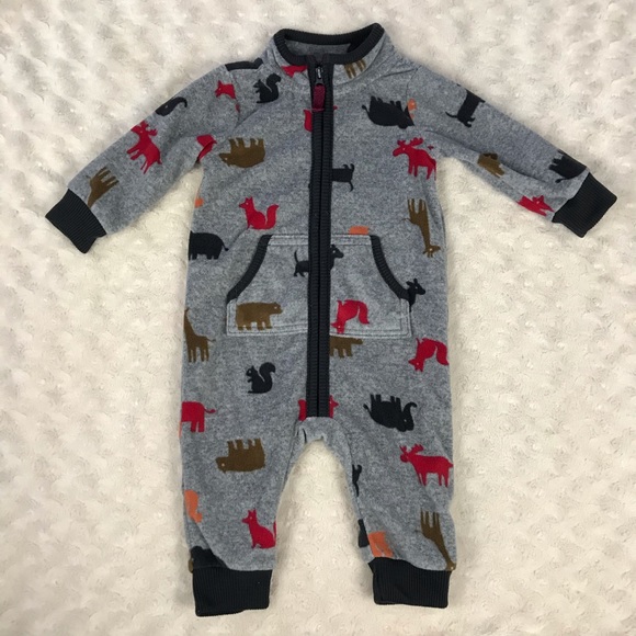 Carter’s Fleece Romper Gray Black Animal Print Size 6 Months - Picture 2 of 4